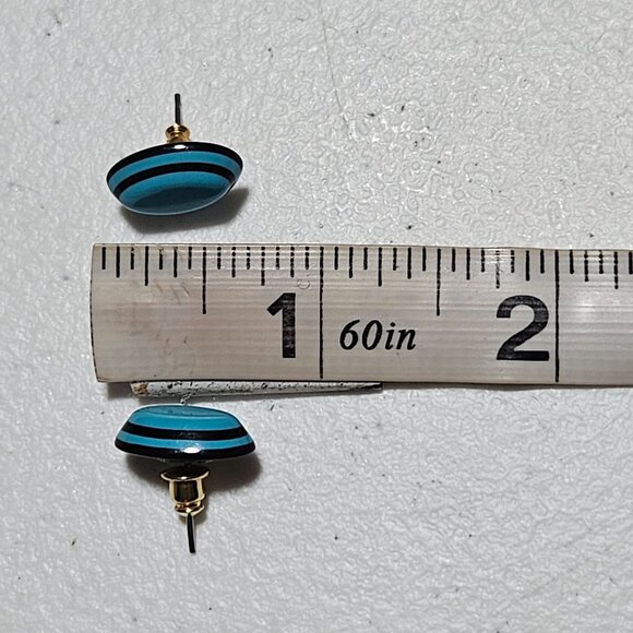 Vintage Oval Blue Black Striped Enamel Post Earrings Retro 50s 60s Fashion Women - Picture 5 of 5